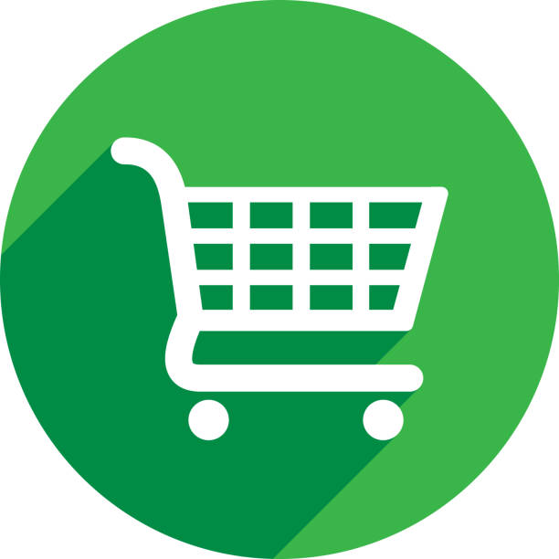 Vector illustration of a green shopping cart icon in flat style.
